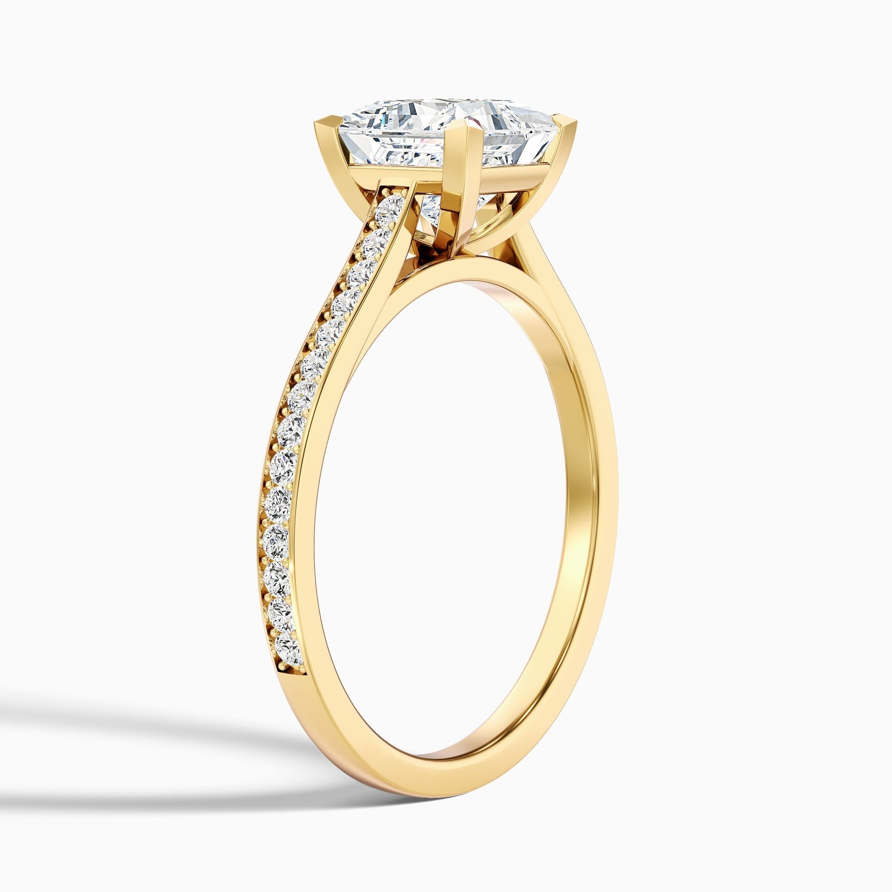 Centenary 1 Carat Princess Cut Side Stone Pave Lab Grown Diamond Ring in 14k White Gold